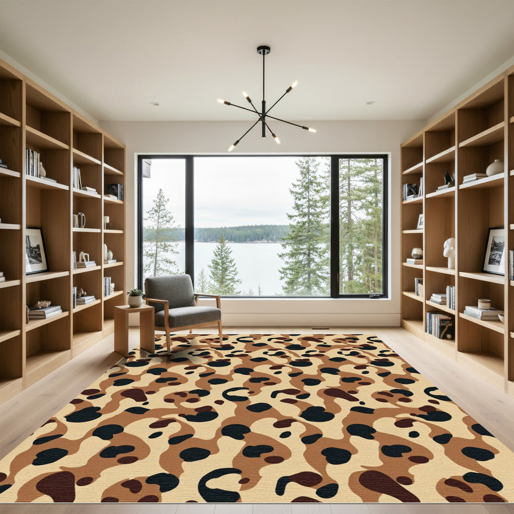 Taupe Black Spotted Abstract Camouflage Rug