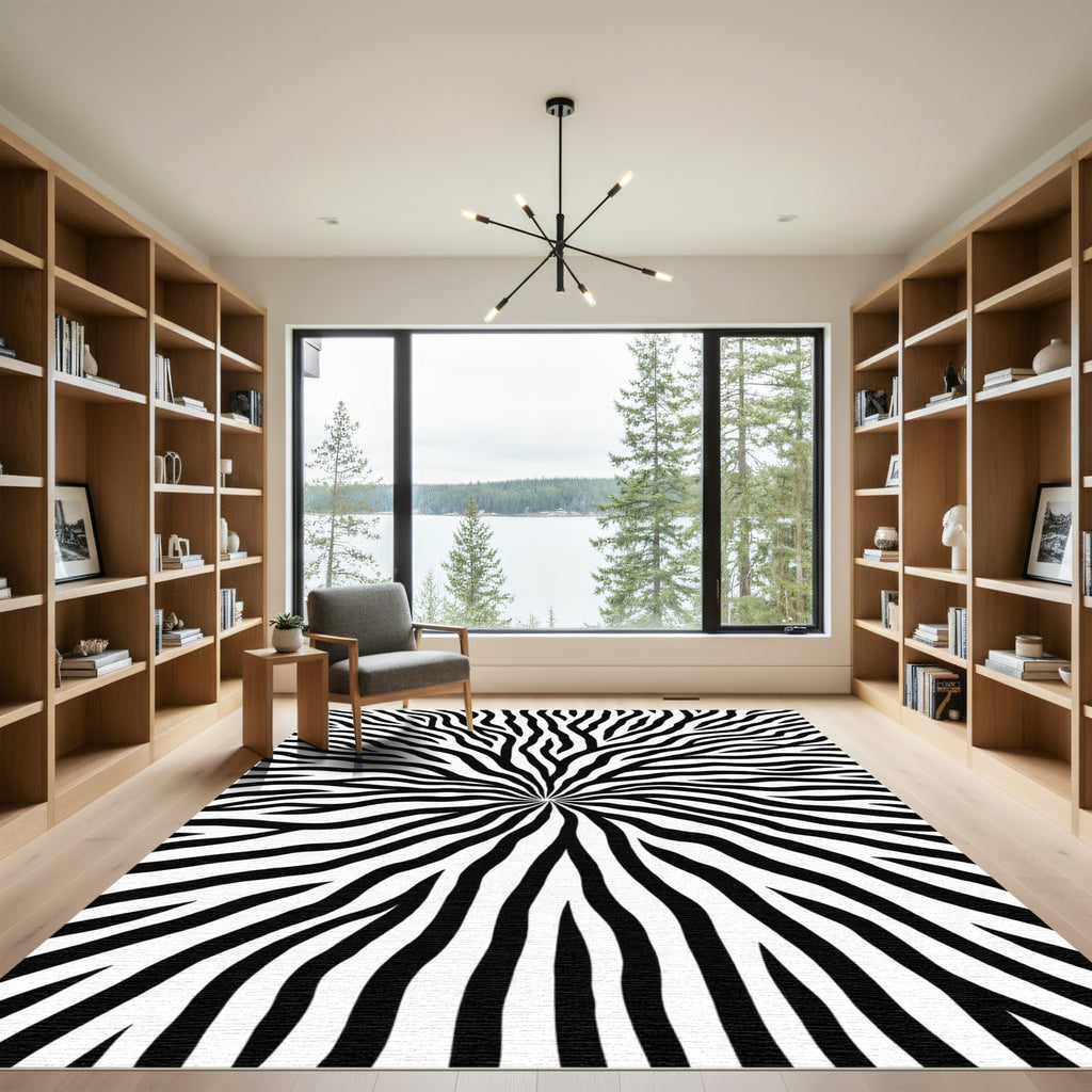 Radial Zebra Stripe Abstract Rug