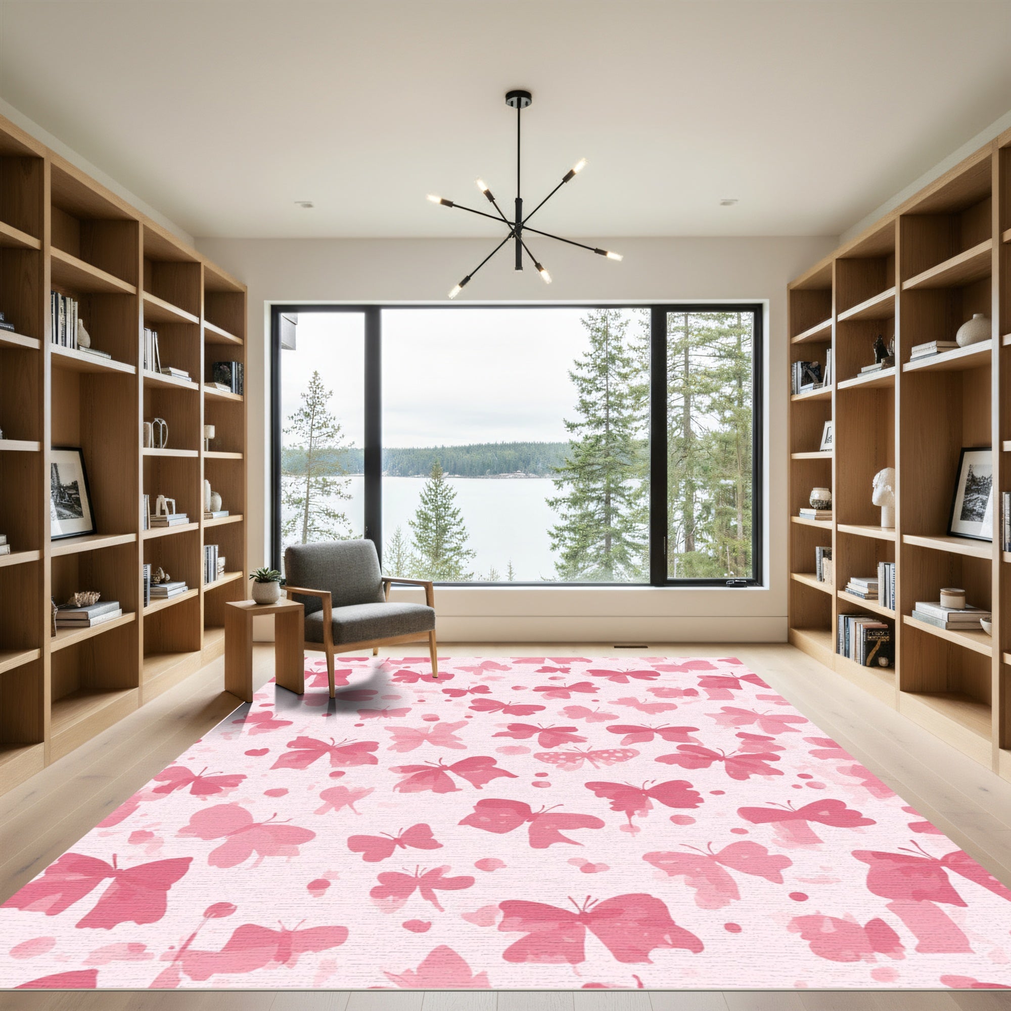Pink Watercolor Butterfly Sprinkle Rug