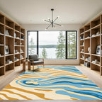 Abstract Blue Gold Swirl Rug