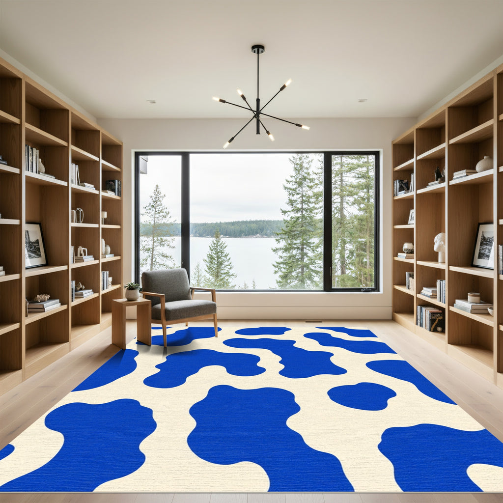 Bold Blue White Abstract Blobs Rug