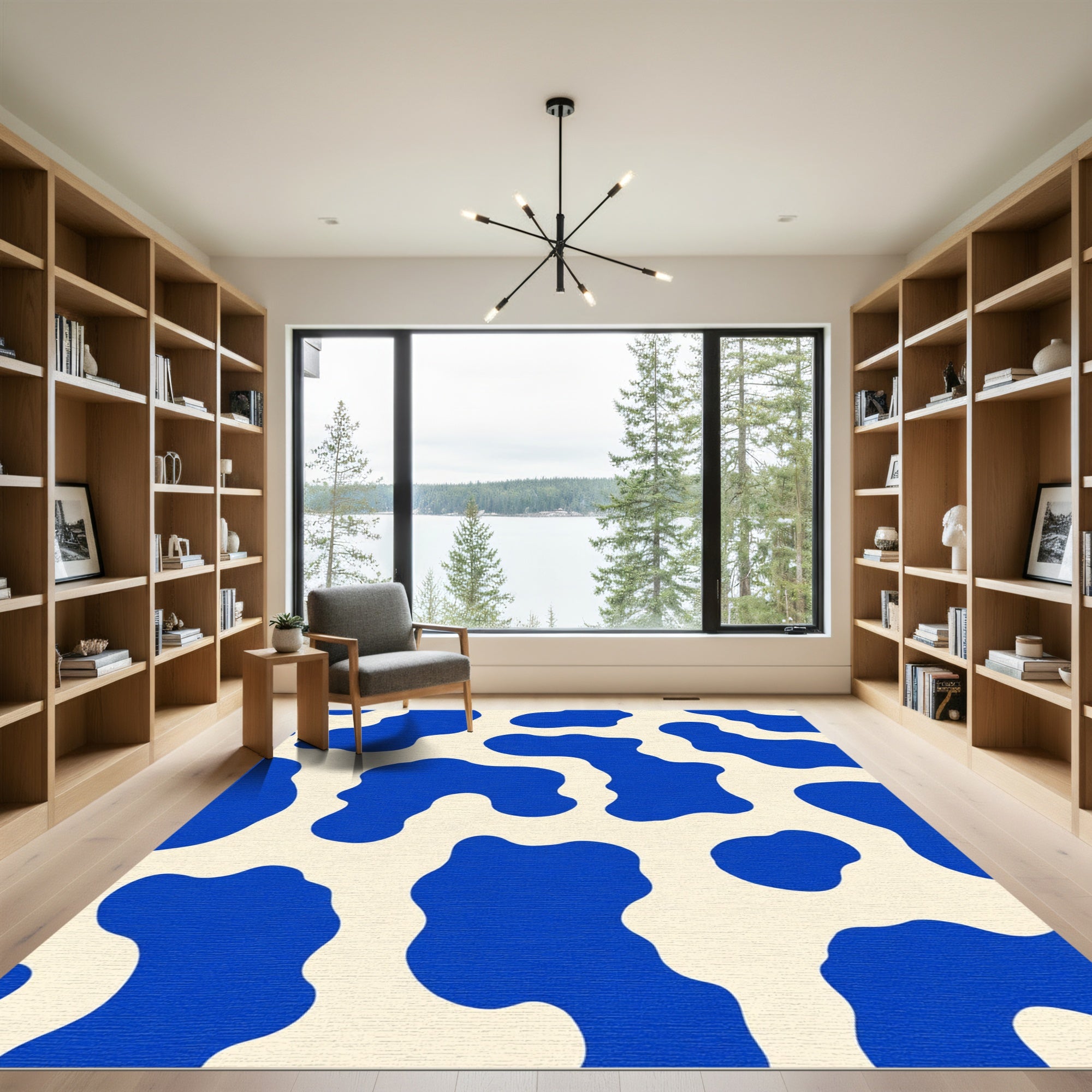 Bold Blue White Abstract Blobs Rug