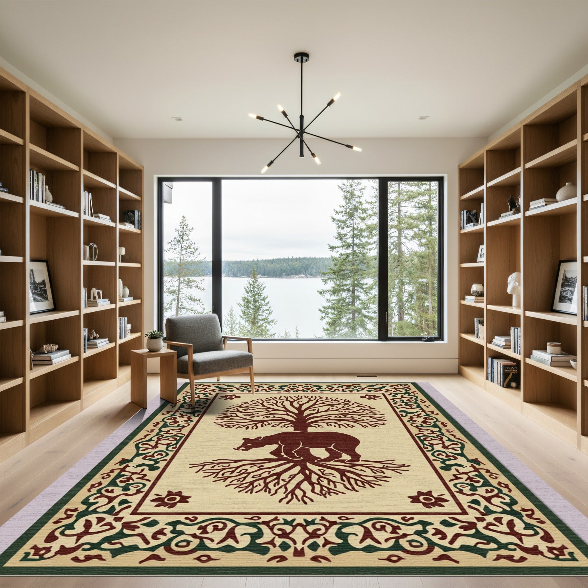 Earthy Tree Bear Root Border Rug