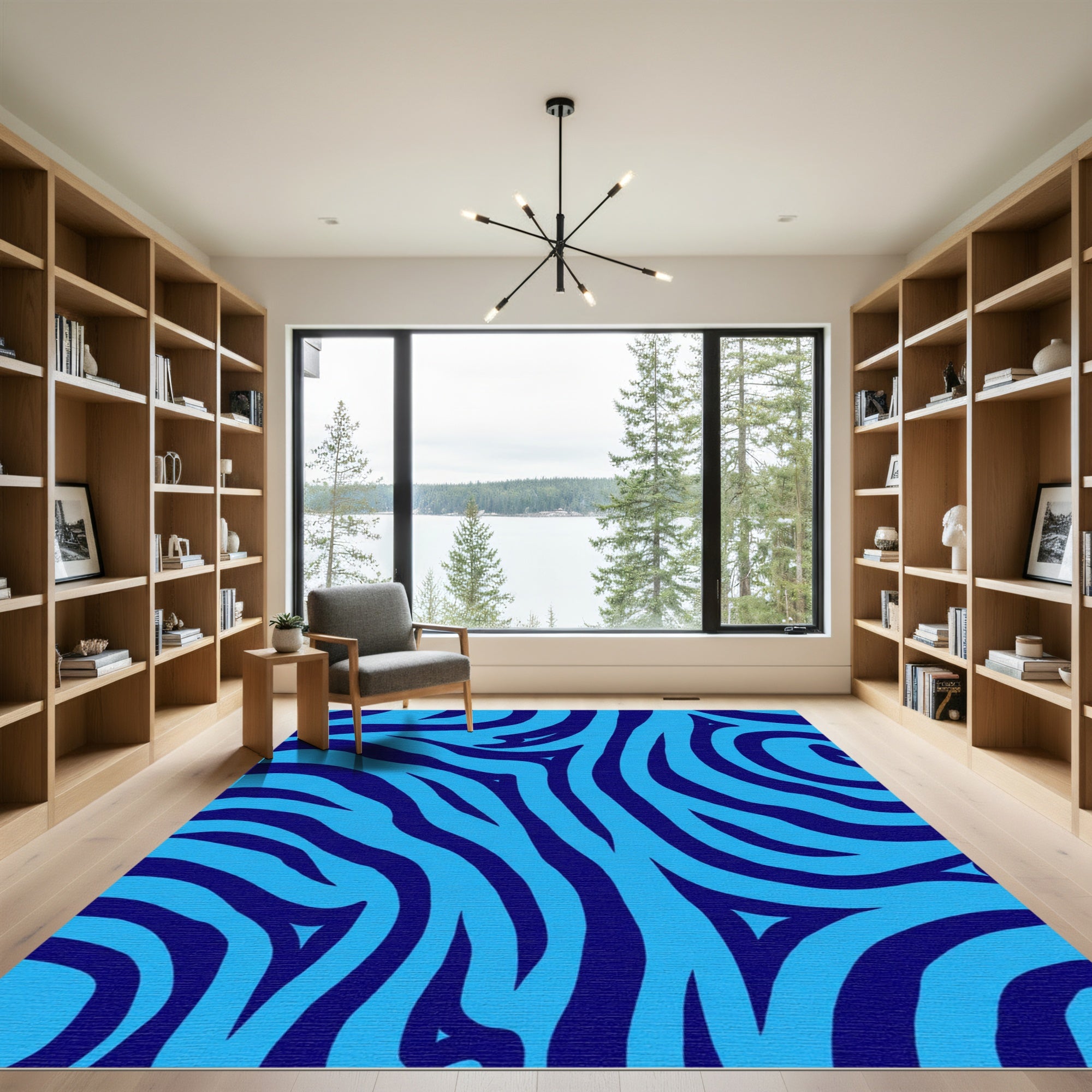Cobalt Blue Abstract Zebra Lines Rug