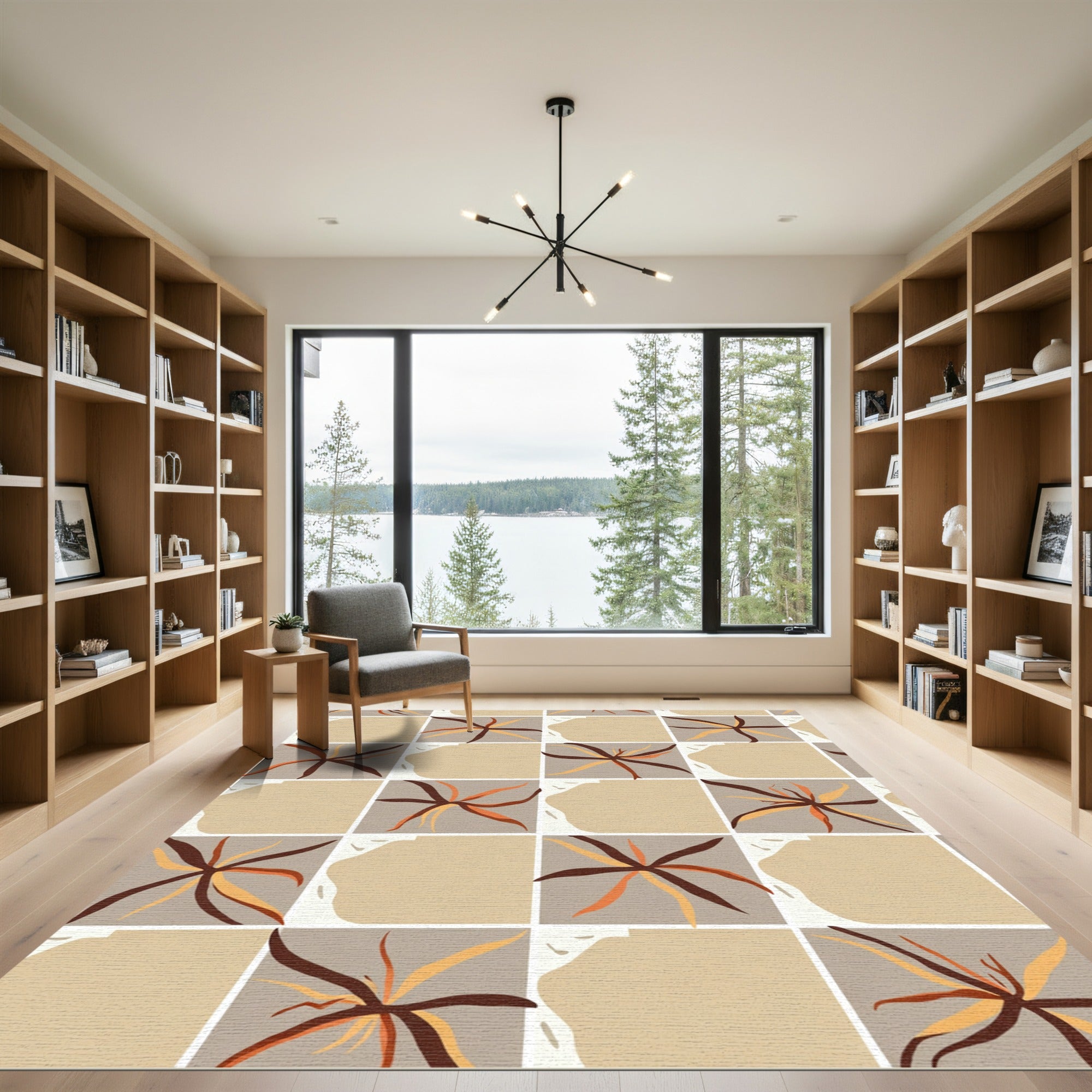 Earthy Geometric Abstract Starburst Rug