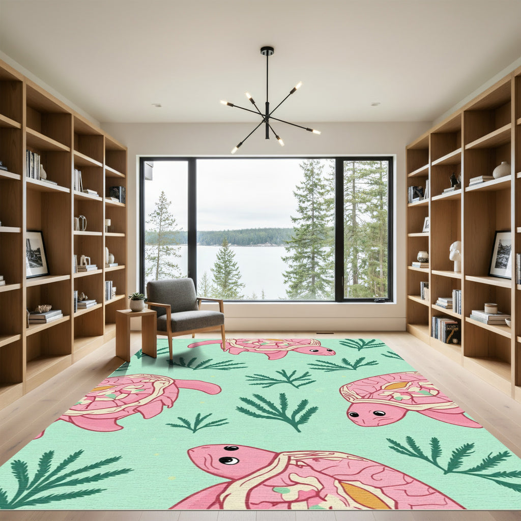 Pink Sea Turtle Coral Swirl Rug
