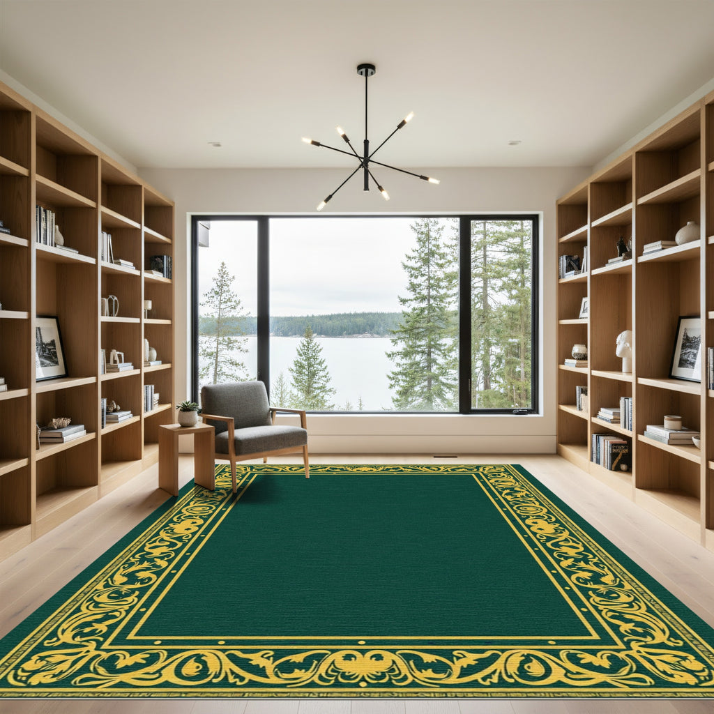 Rich Forest Green Golden Vine Border Rug