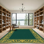 Rich Forest Green Golden Vine Border Rug