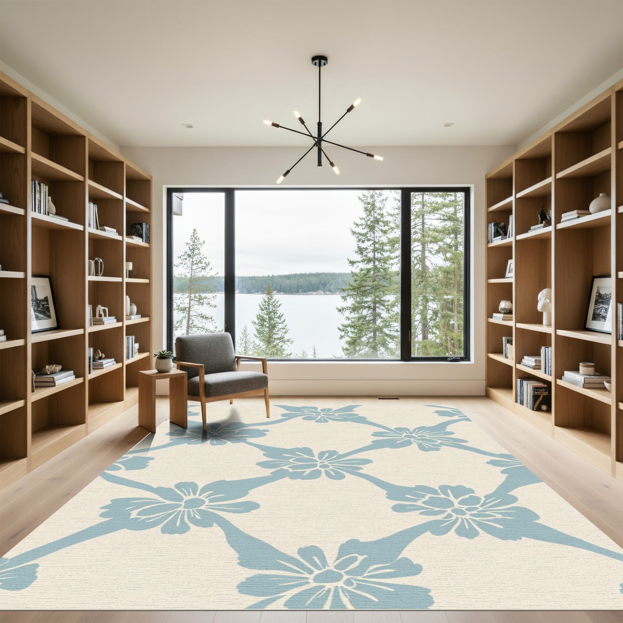 Vintage Blue Floral Lattice Rug