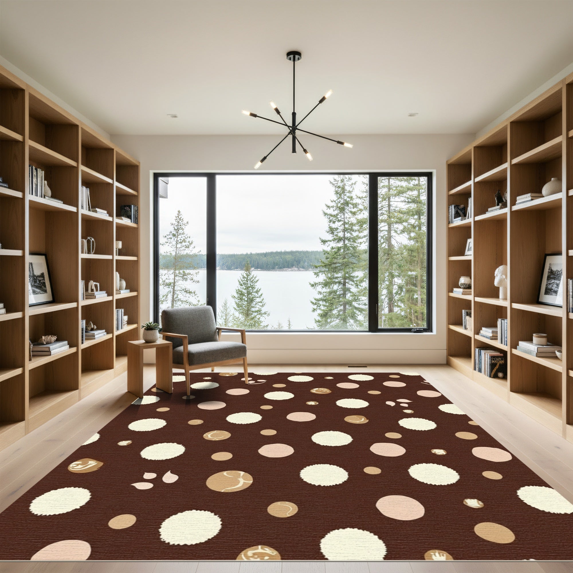Brown Cream Pink Polka Dot Scatter Rug