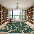 Lush Teal Fan Leaf Arrangement Rug