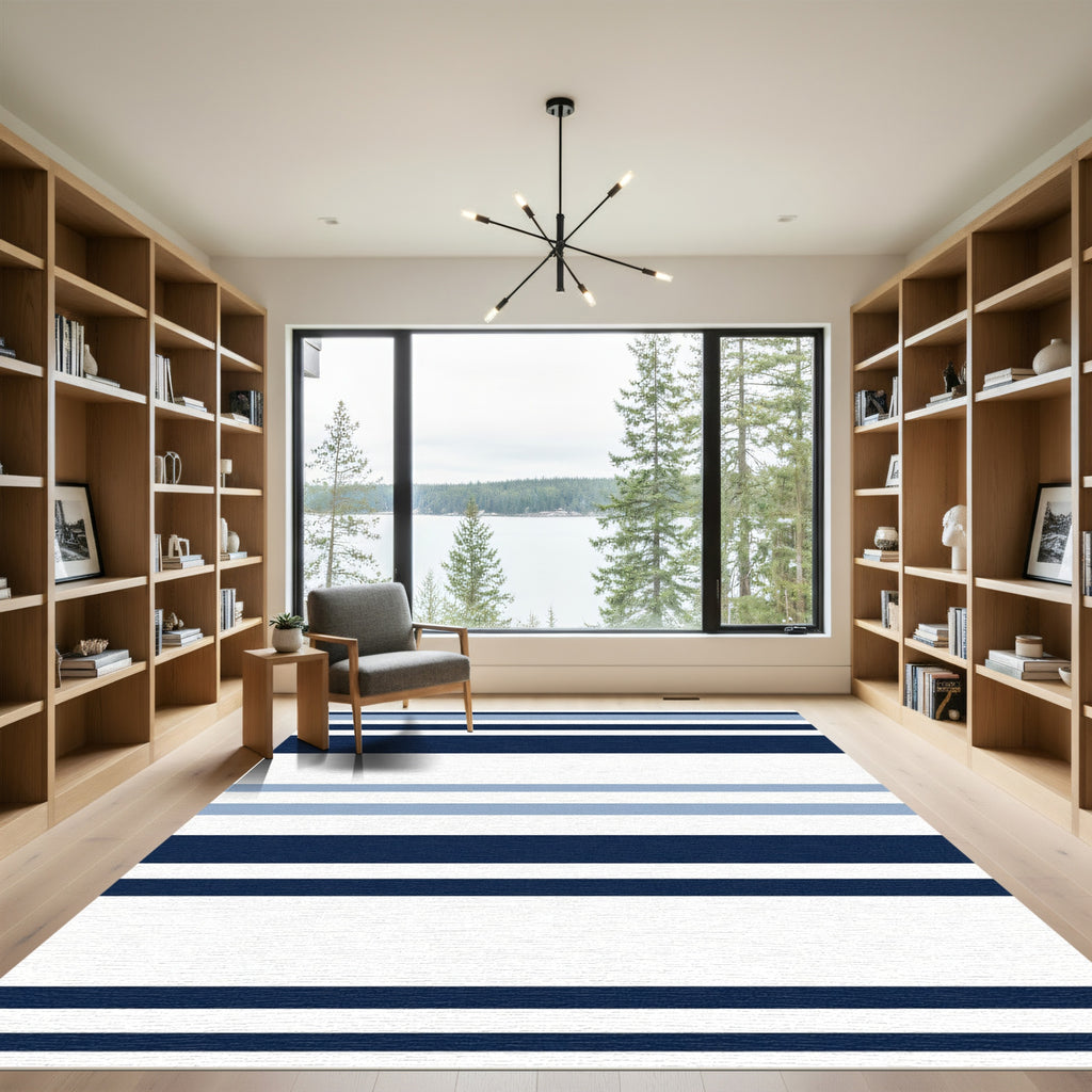 Classic Navy Blue White Stripe Rug