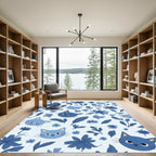 Blue Cats and Floral Harmony Rug