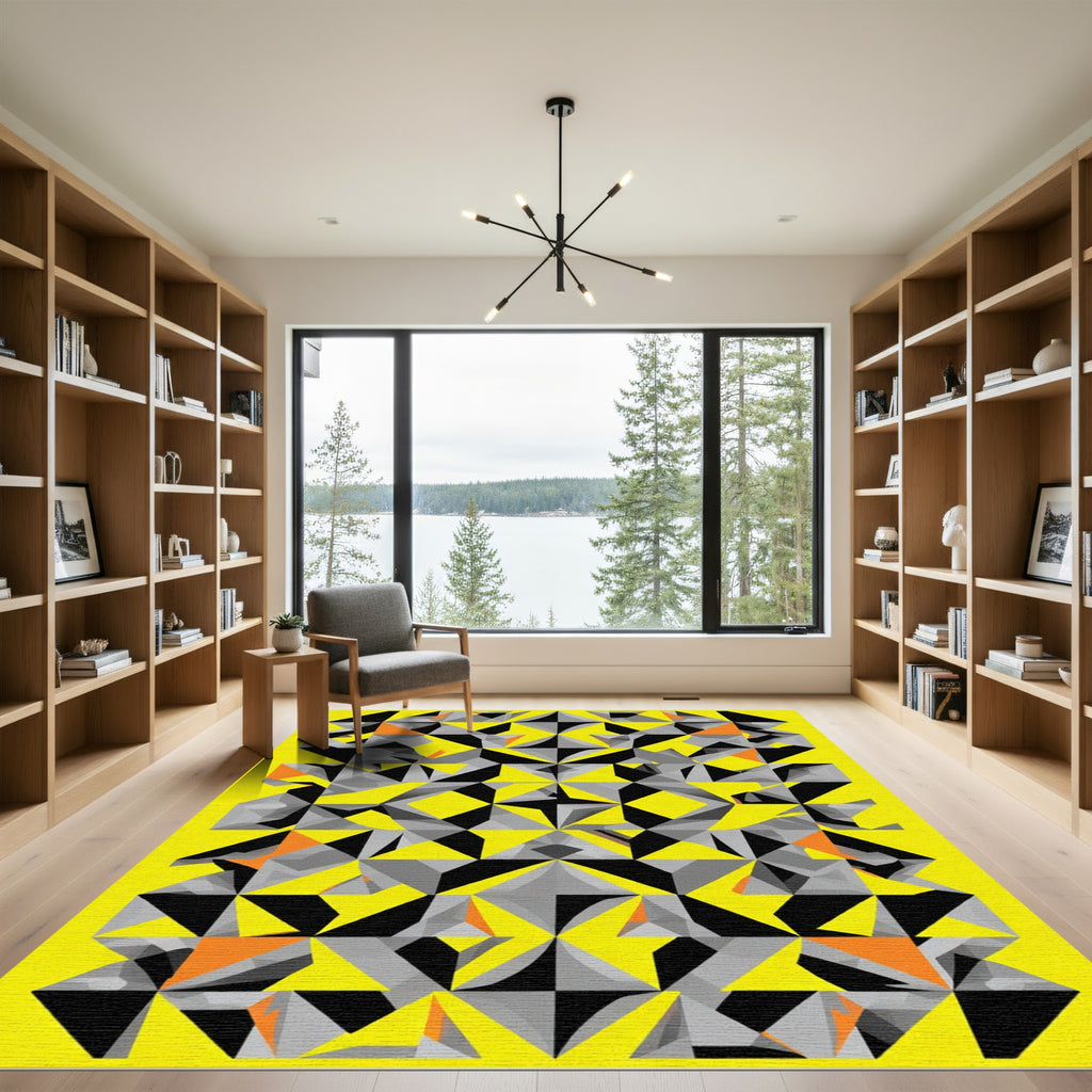 Vivid Yellow Abstract Geometric Fragment Rug