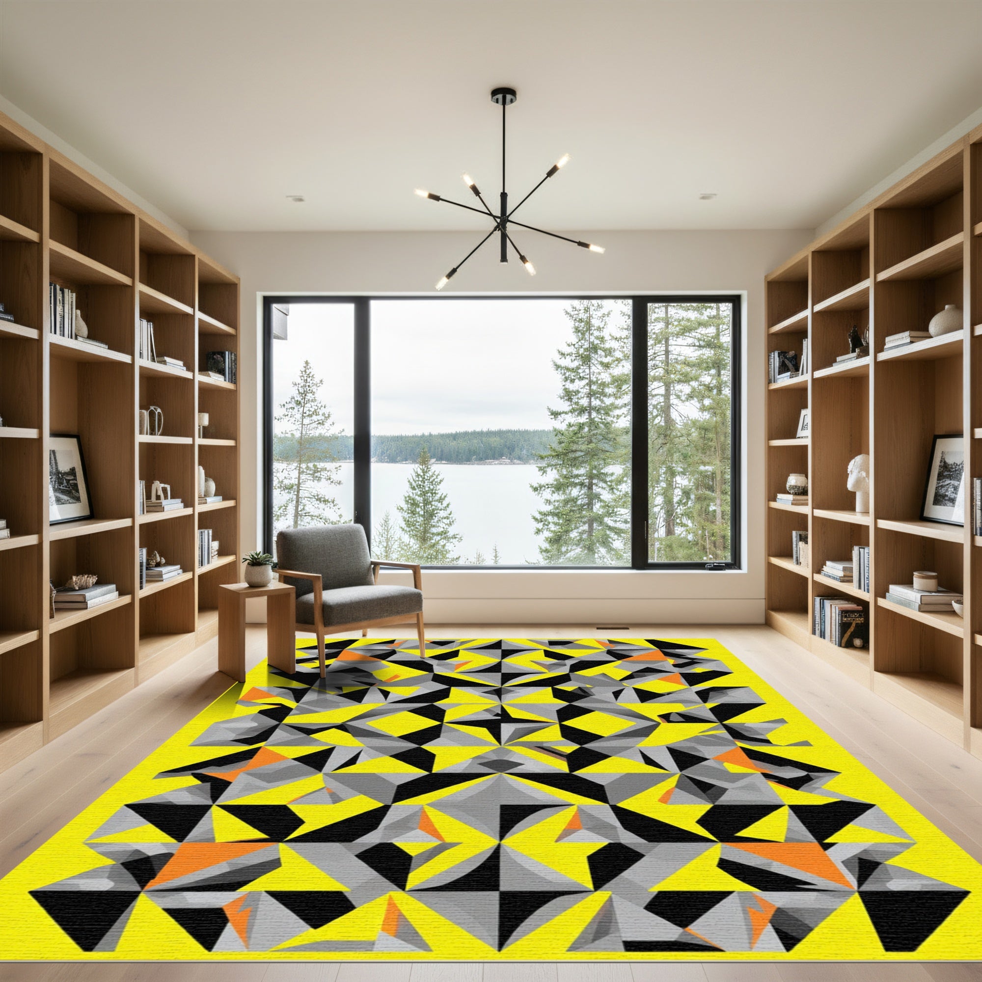 Vivid Yellow Abstract Geometric Fragment Rug