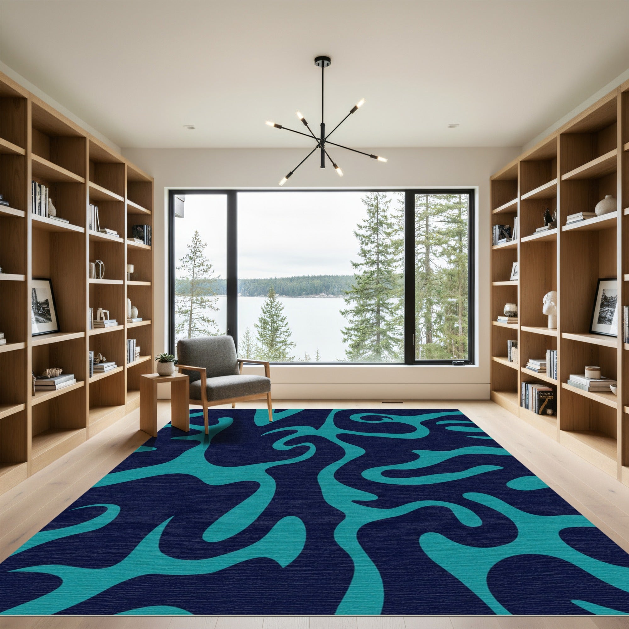 Deep Teal Abstract Organic Flow Rug