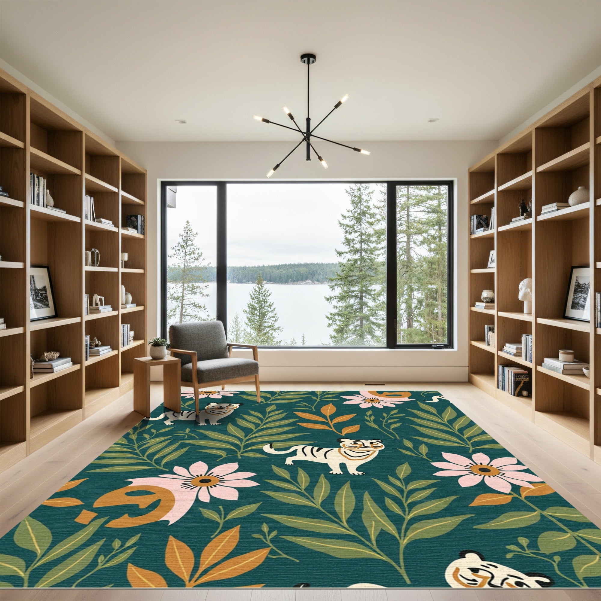Whimsical Tiger Floral Forest Rug