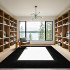 Black White Geometric Grid Frame Rug