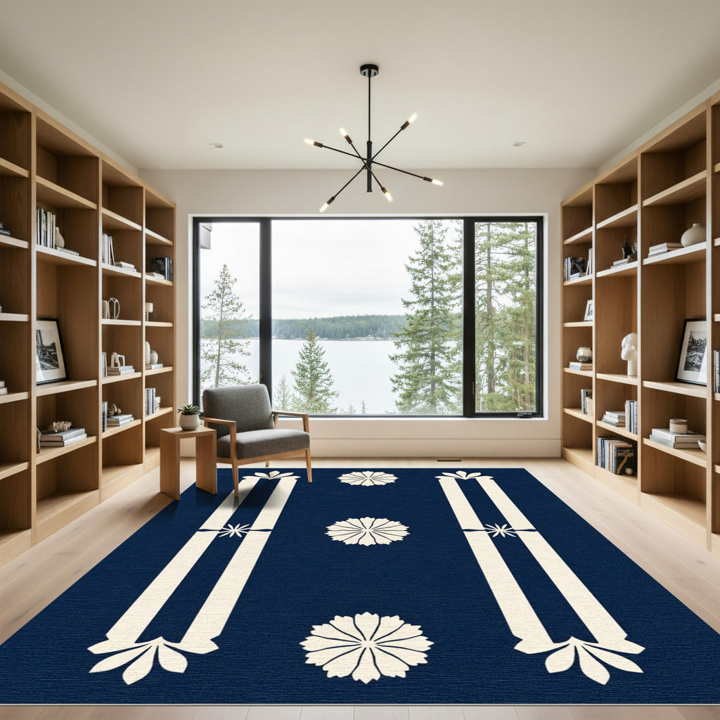 Cream Petal Bloom Dark Navy Rug