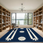 Cream Petal Bloom Dark Navy Rug