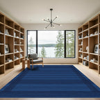 Dark Blue Woven Stripe Border Rug