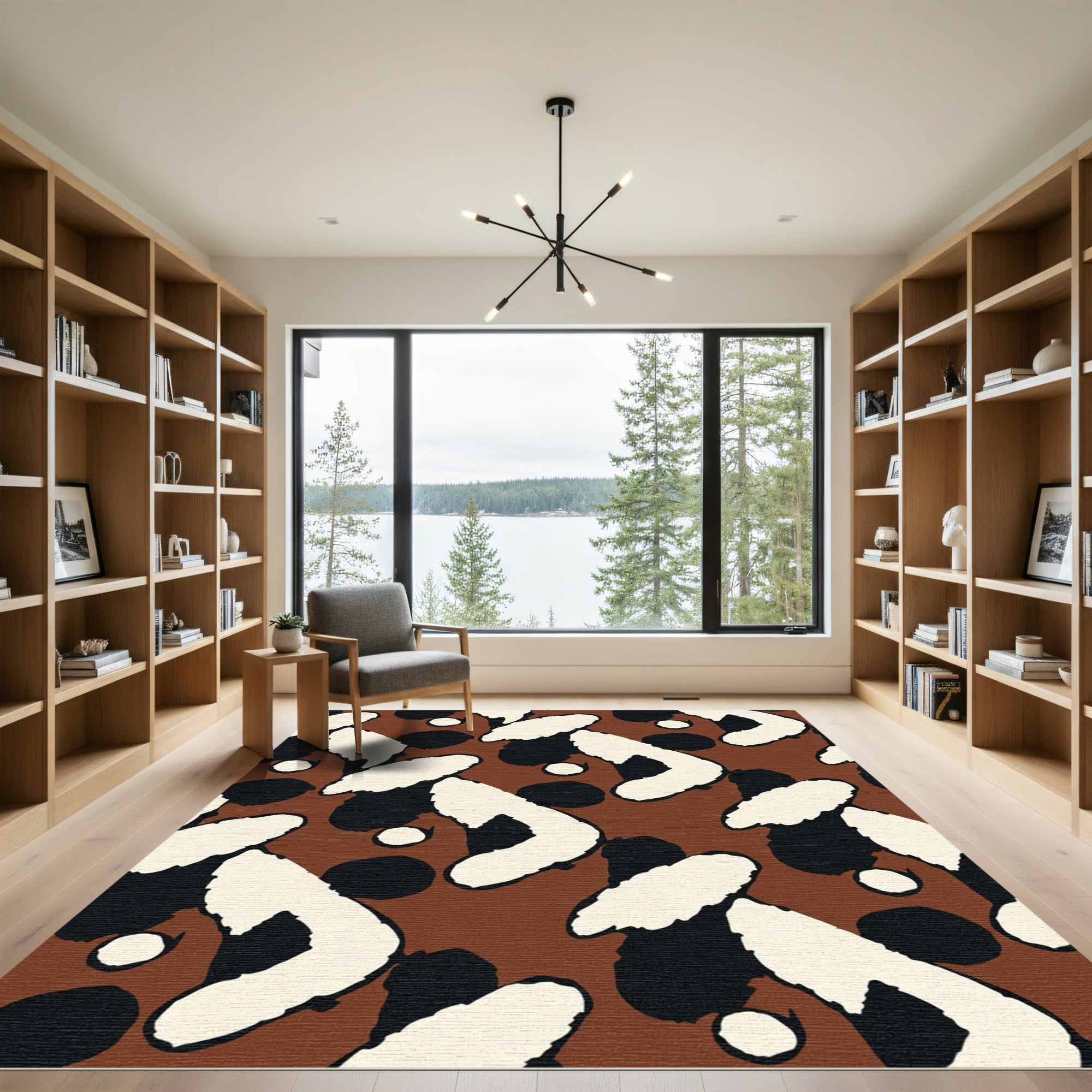Brown Cream Black Abstract Brushstroke Rug