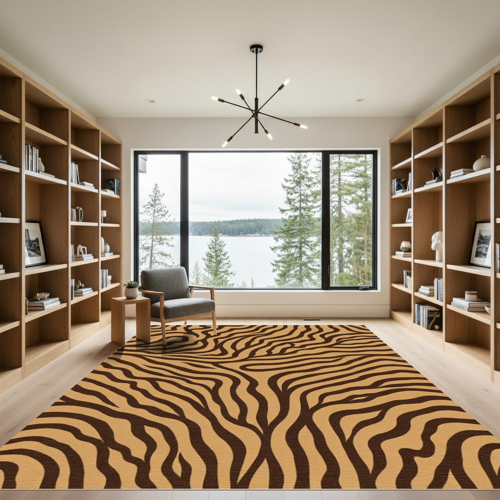 Golden Brown Wavy Stripe Aura Rug