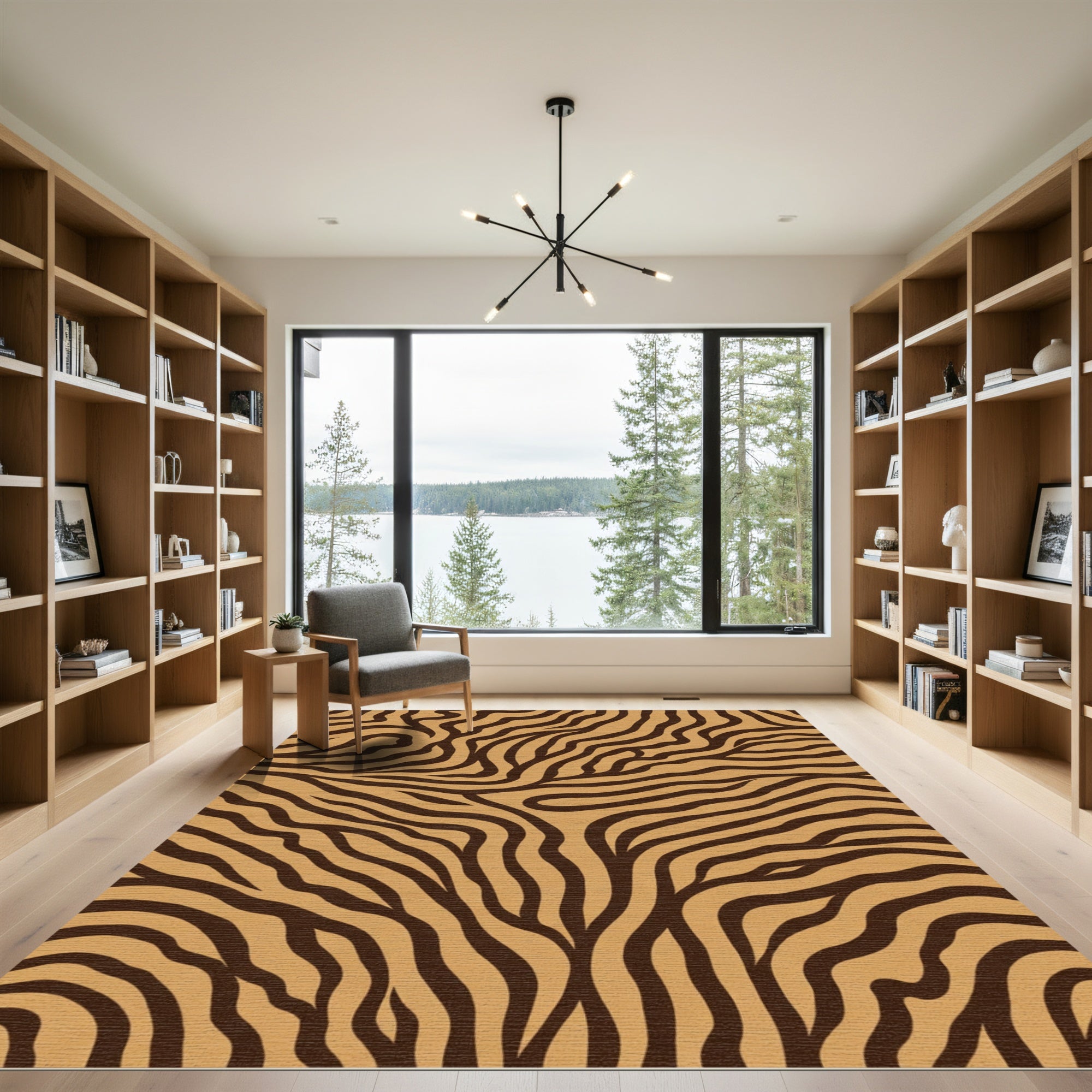 Golden Brown Wavy Stripe Aura Rug