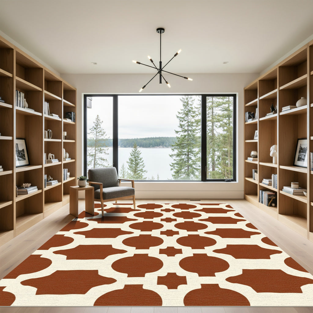 Brown Cream Geometric Lattice Rug