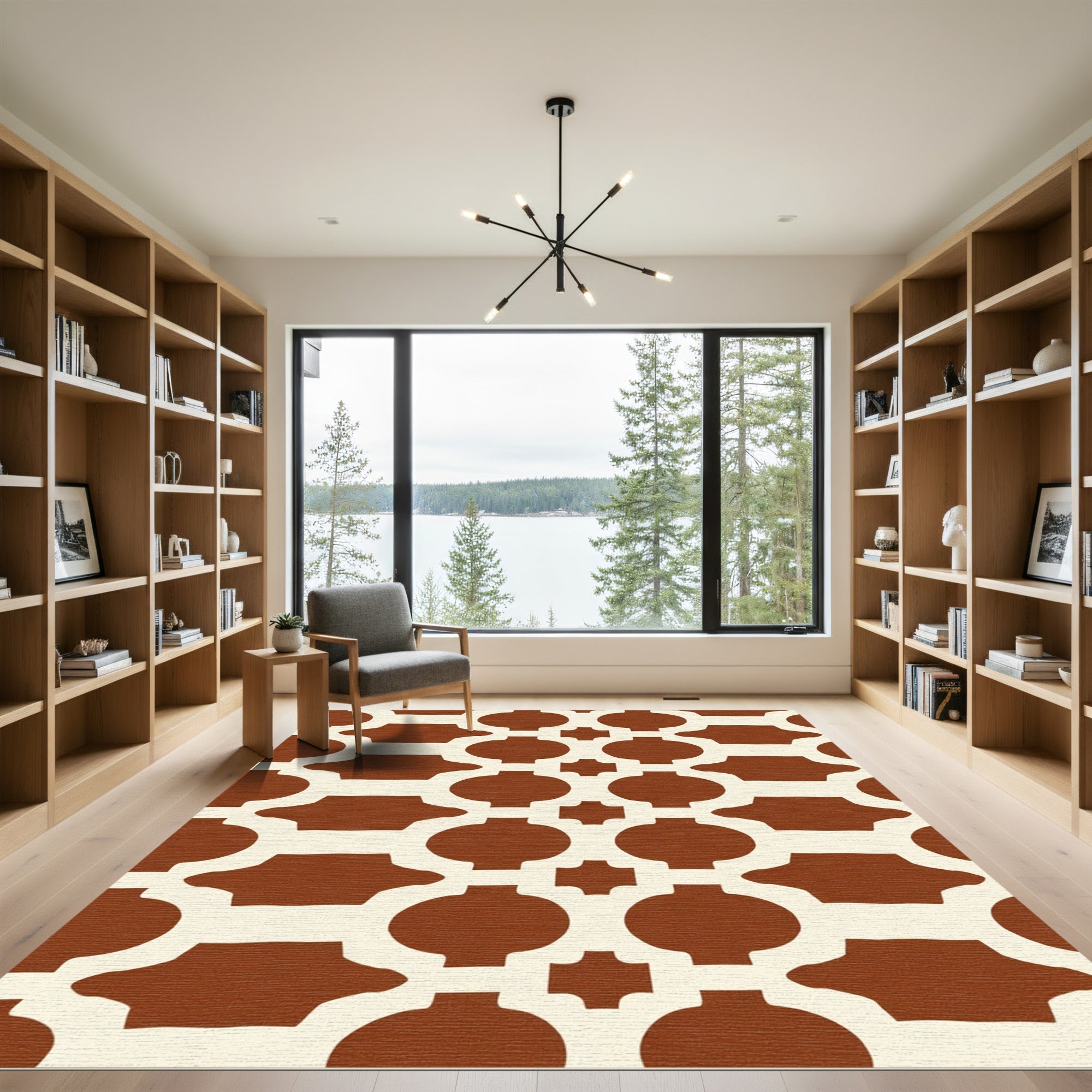 Brown Cream Geometric Lattice Rug