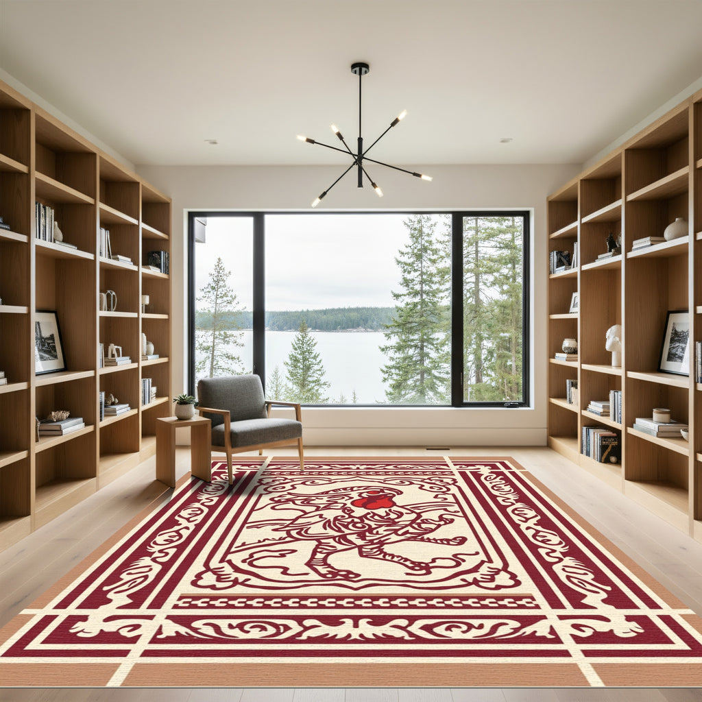 Crimson Rooster Folk Art Rug