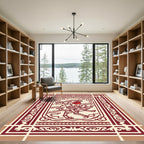 Crimson Rooster Folk Art Rug