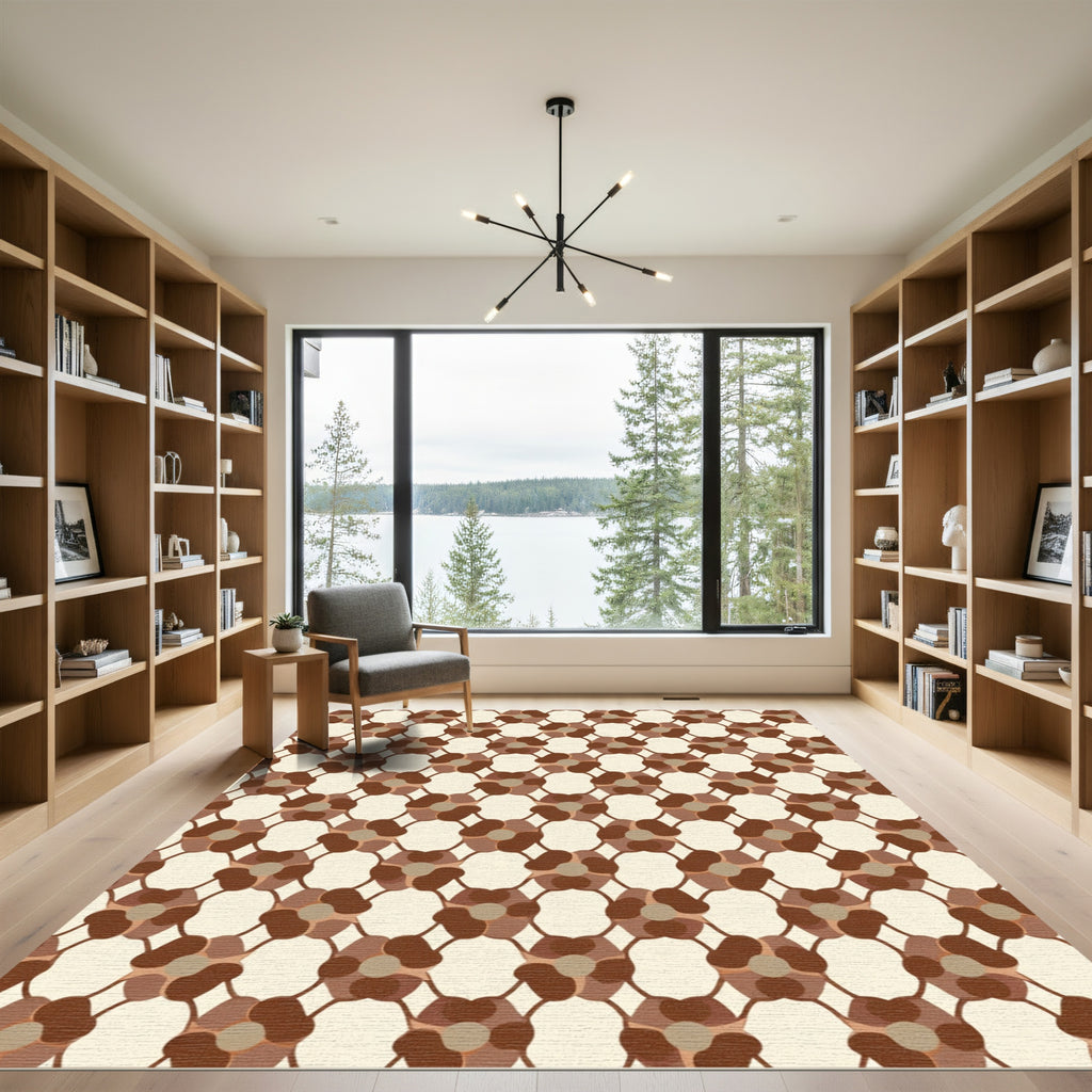 Brown Beige Floral Lattice Rug