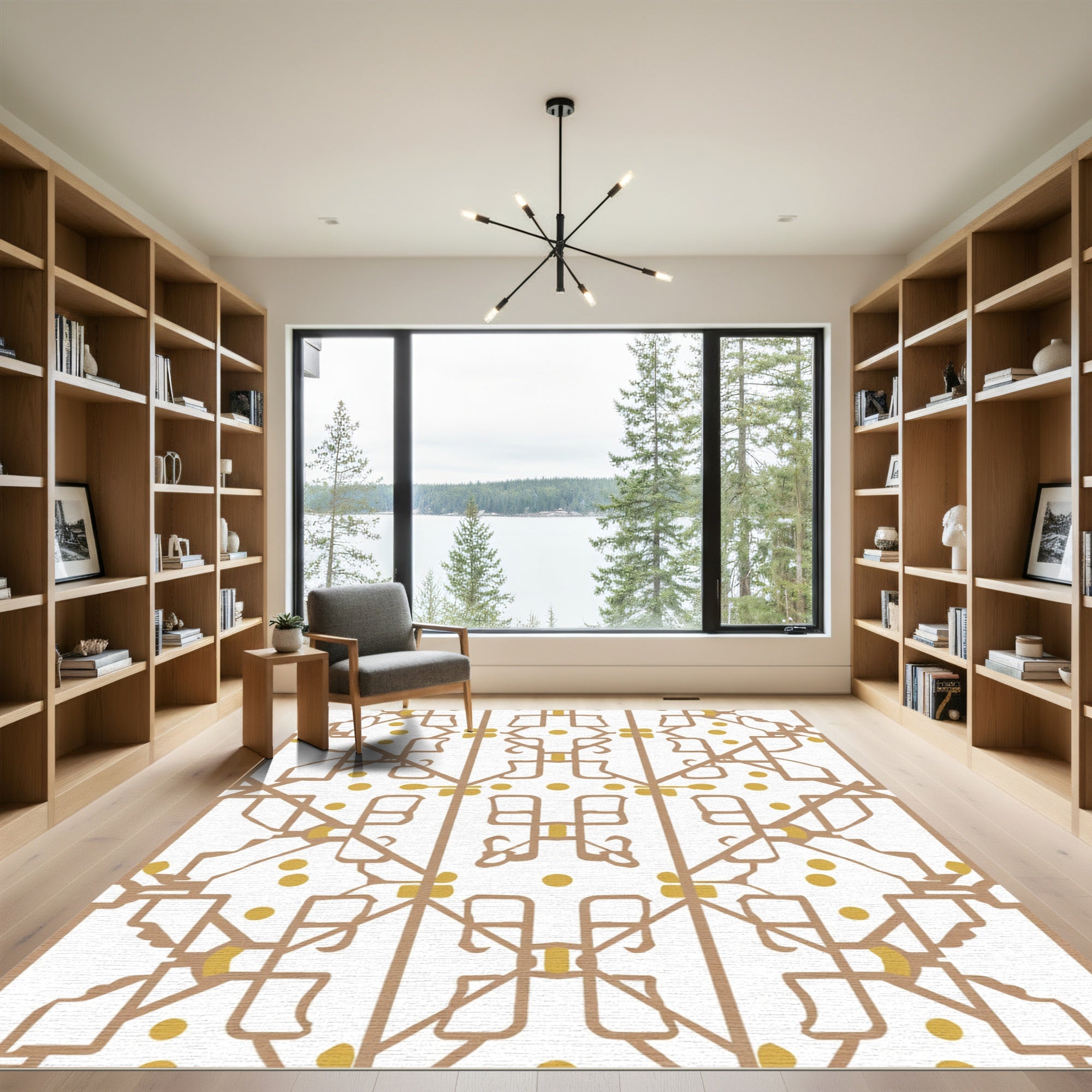 Tan Gold Geometric Lattice Rug