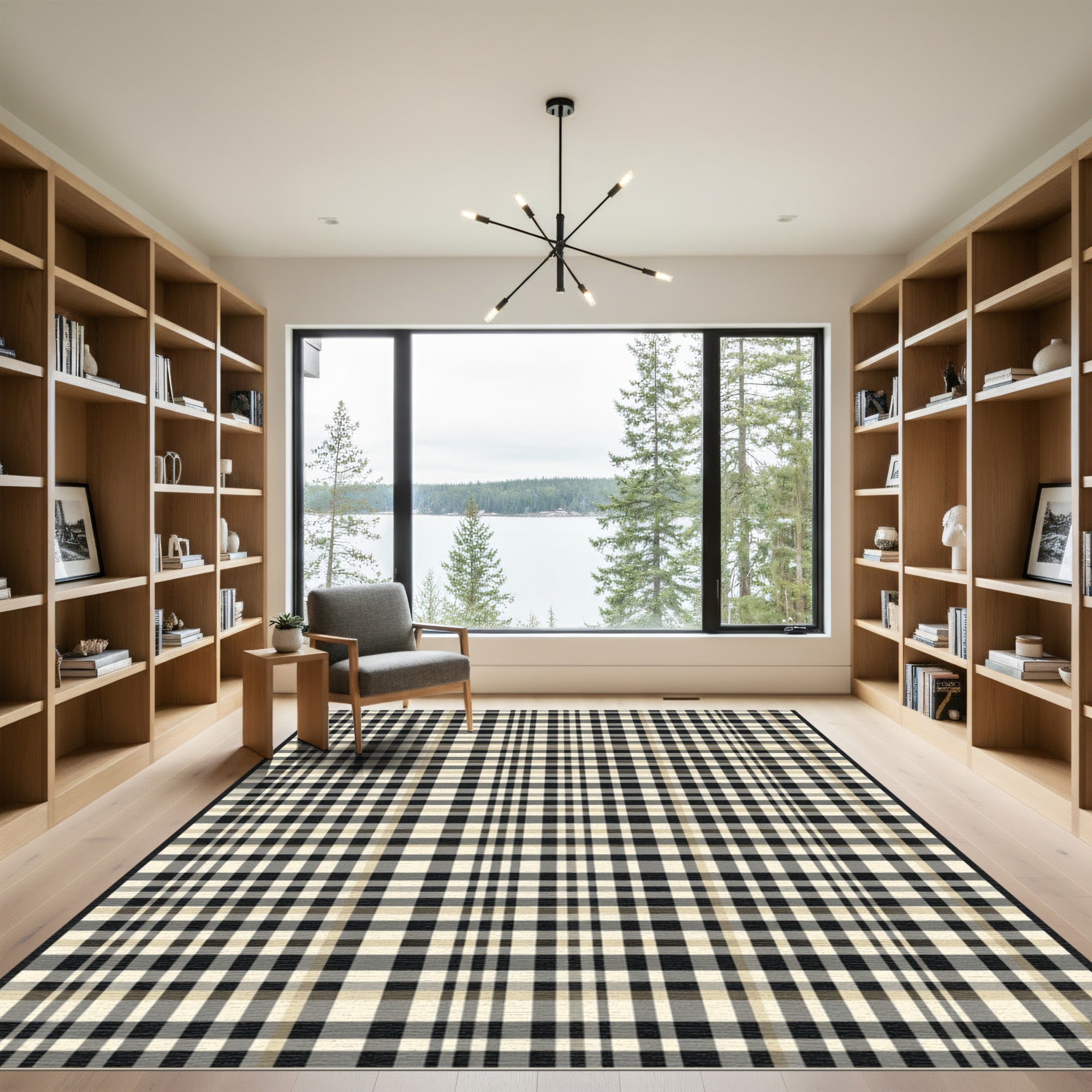 Classic Black Cream Plaid Checkered Rug