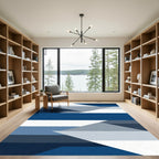 Deep Blue Geometric Abstract Blocks Rug
