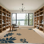 Deep Blue Botanical Branch Motif Rug