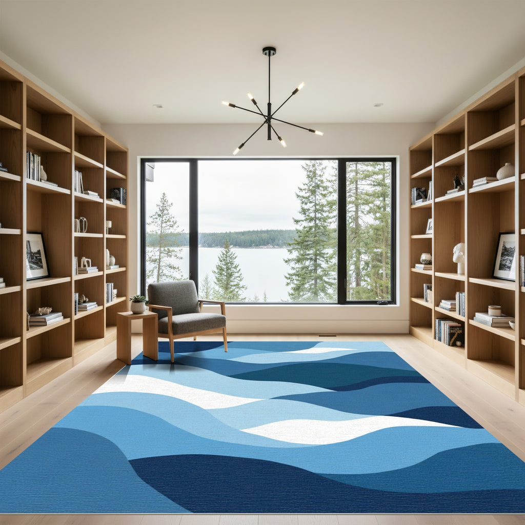 Oceanic Blue Wave Abstract Rug