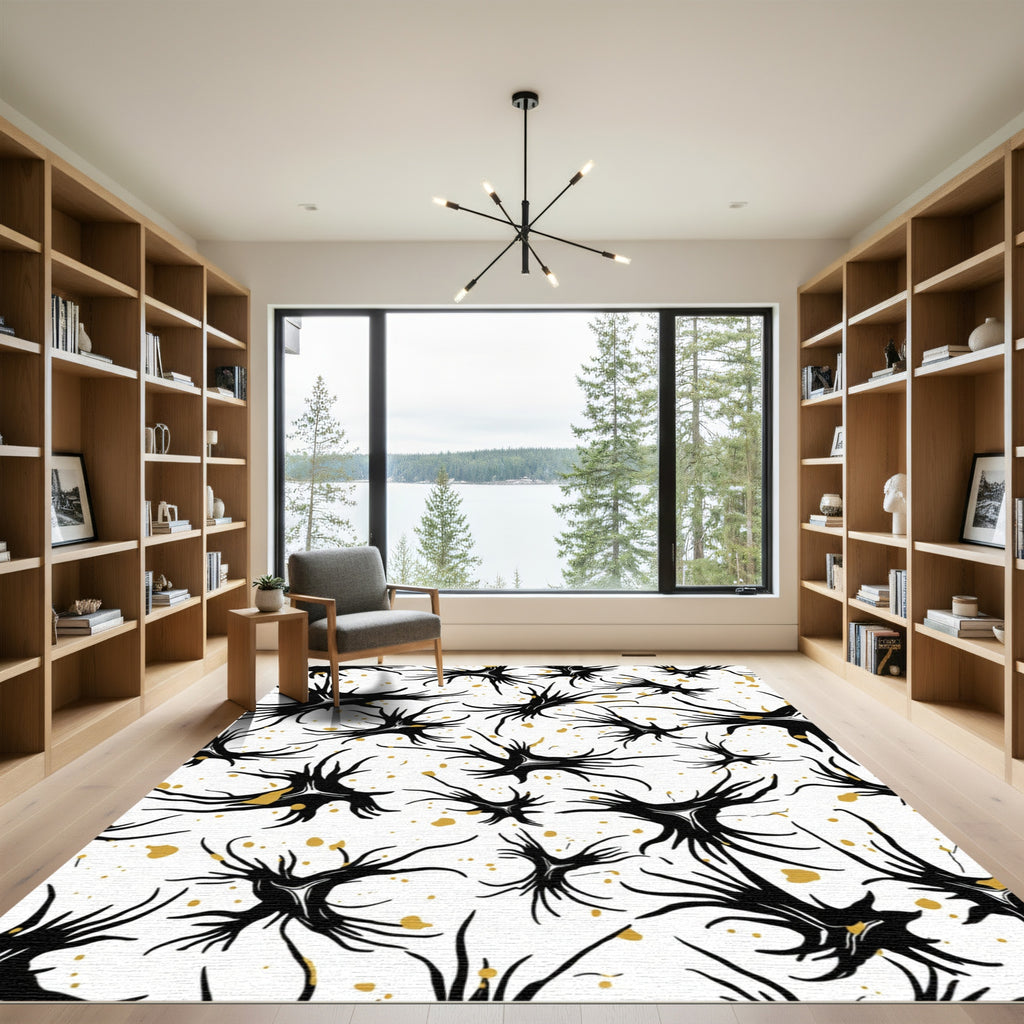 Black White Spattered Organic Branches Rug