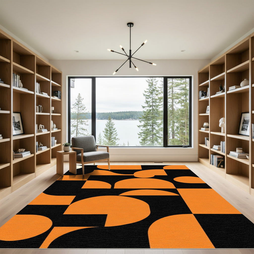 Bold Orange Geometric Abstract Rug
