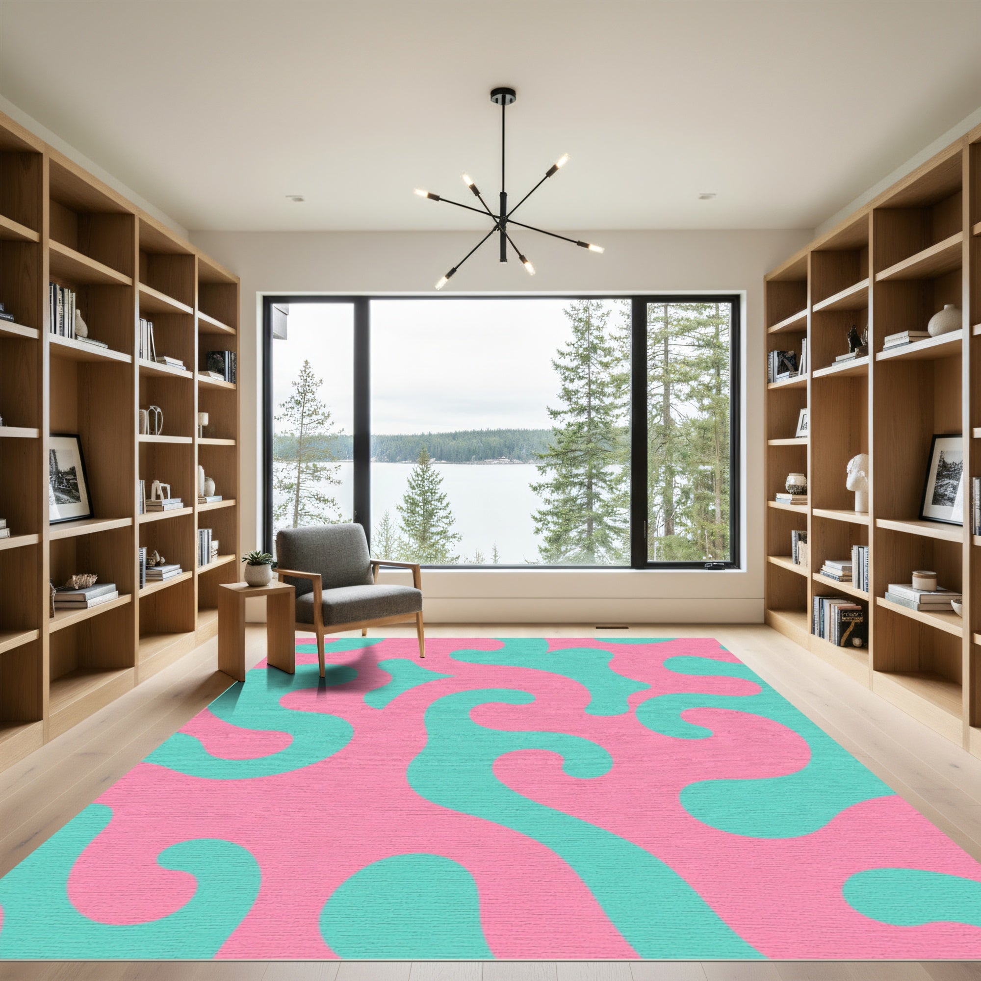 Abstract Swirl Aqua Pink Organic Rug