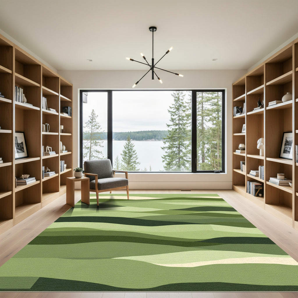 Shaded Green Abstract Landscape Waves Rug