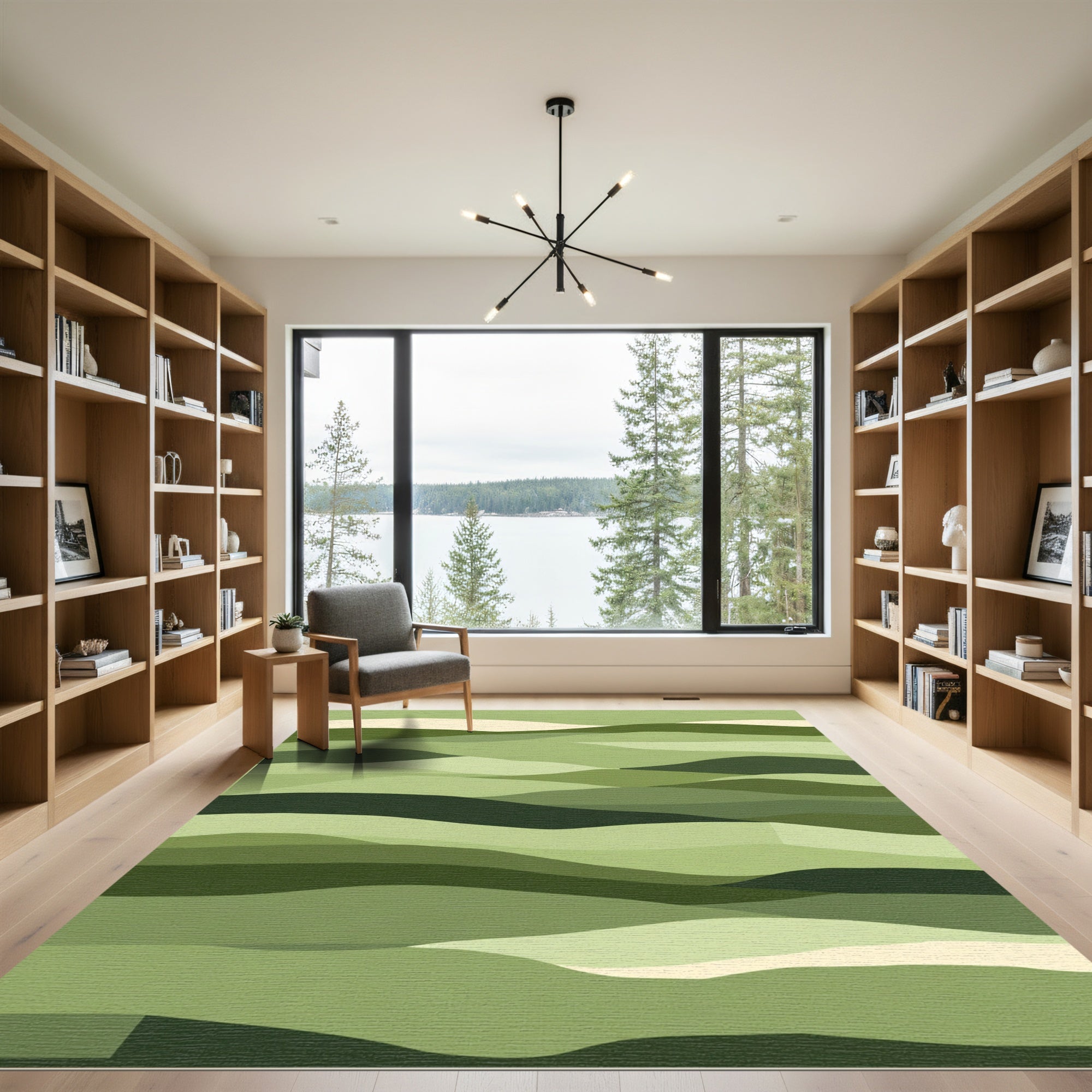 Shaded Green Abstract Landscape Waves Rug