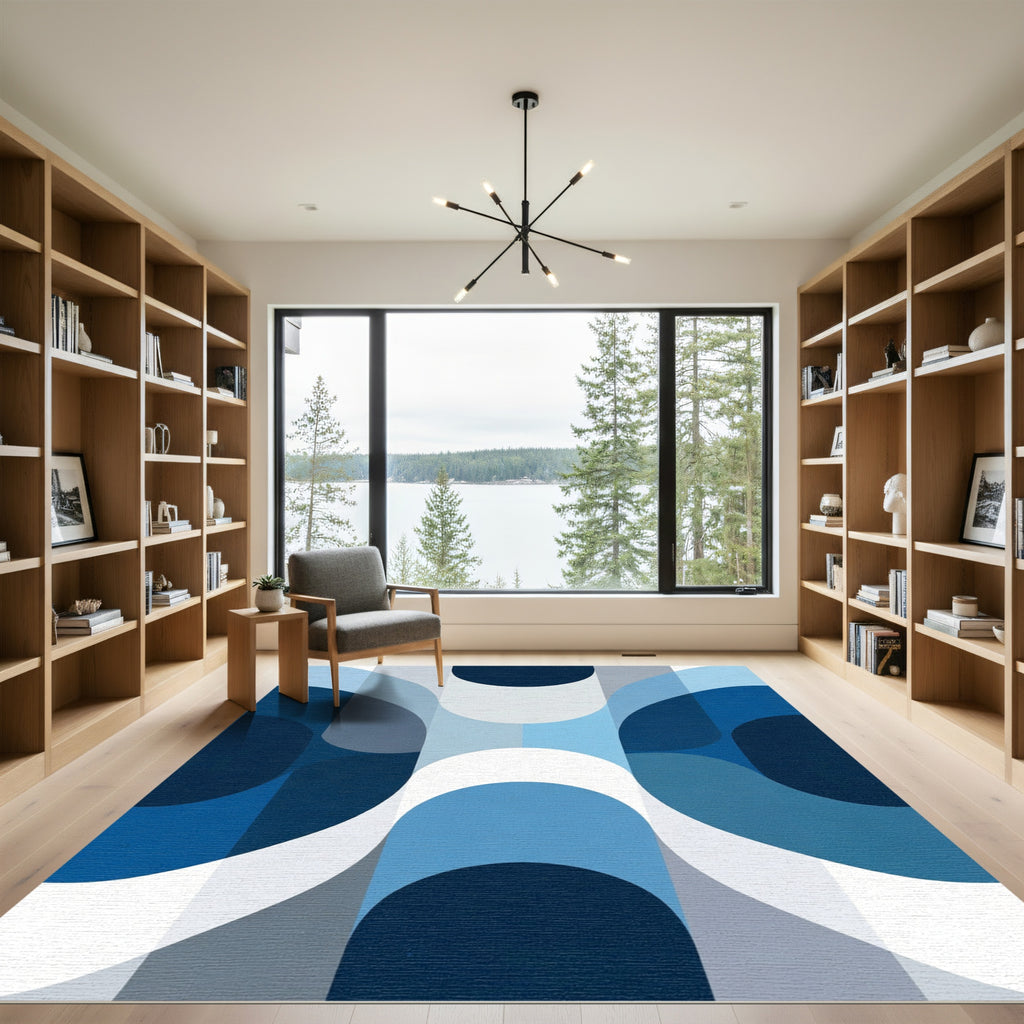 Deep Blue Geometric Arch Rug