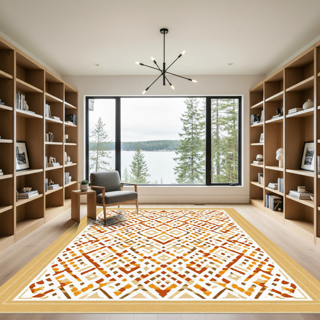 Earthy Terracotta Diamond Lattice Rug