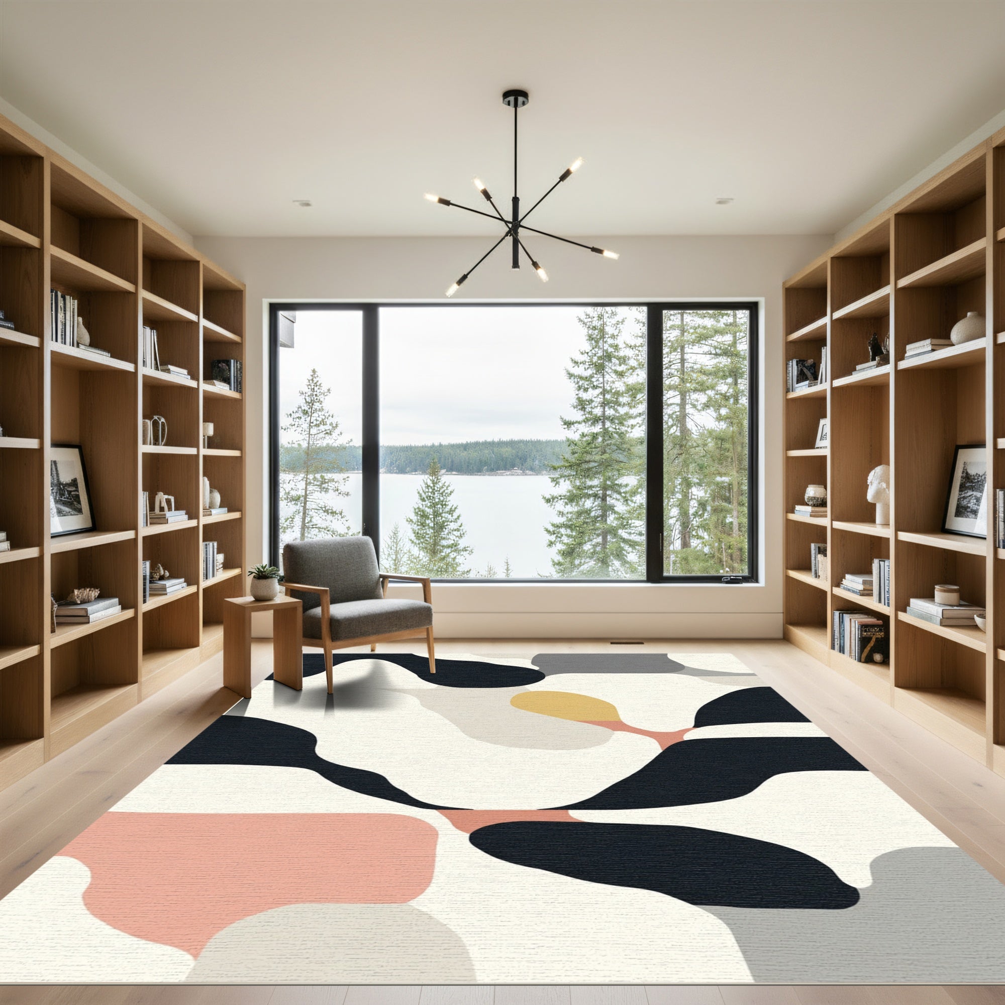 Abstract Blush Gold Organic Shapes Rug