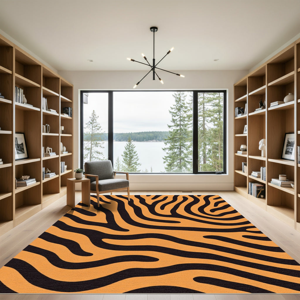 Bold Orange Black Animal Stripe Rug