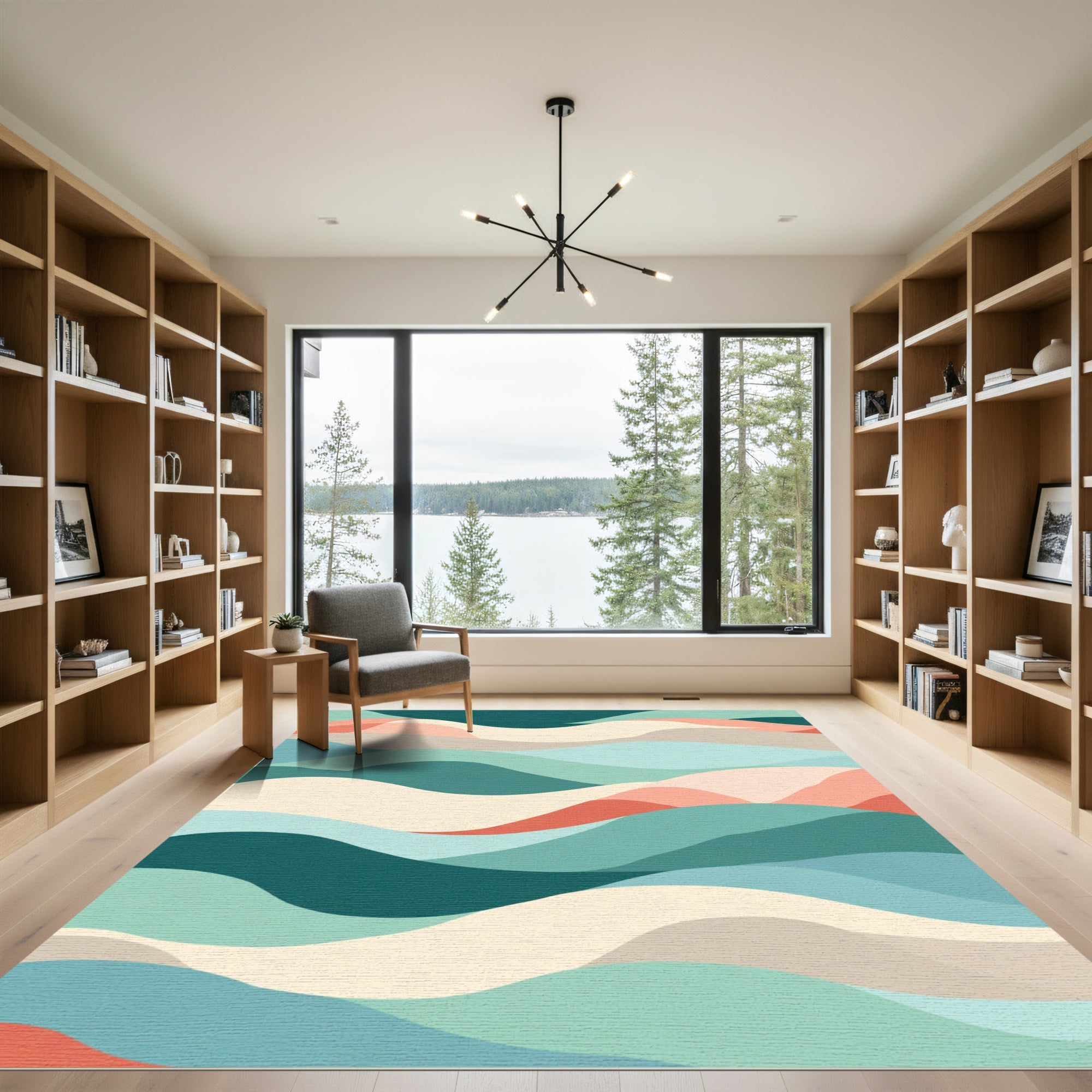 Coral Teal Aqua Wave Landscape Rug