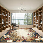 Woodland Floral Medley Tan Red Rug