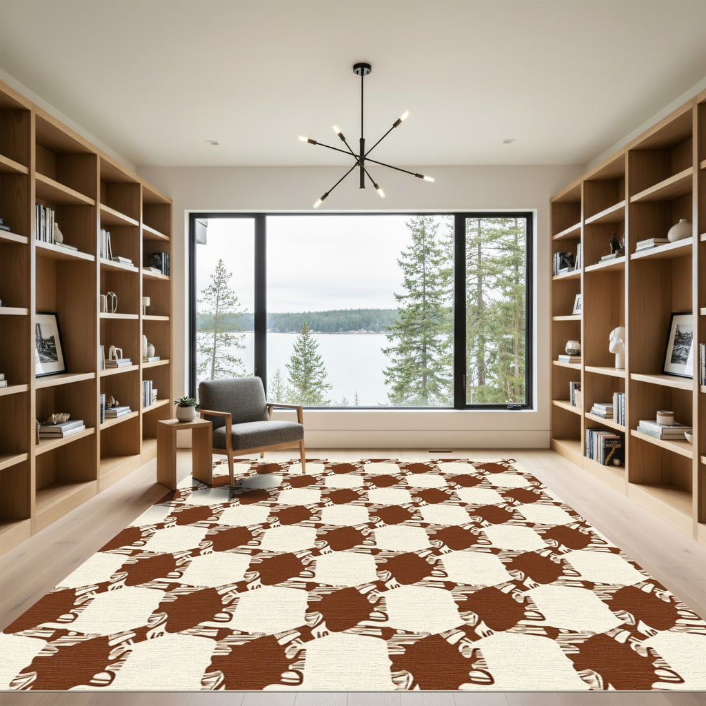 Brown White Cubes Distorted Pattern Rug